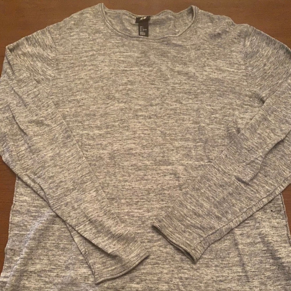H&M Mens Fine Knit Rolled Hem Sweater Large Gray